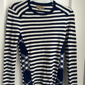 Burberry Blue and White Fitted Long Sleeve Hoodie